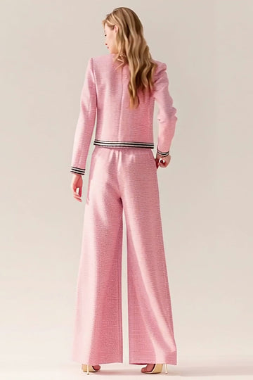 2 Piece Pink Tweed Long Sleeve Women's Suits